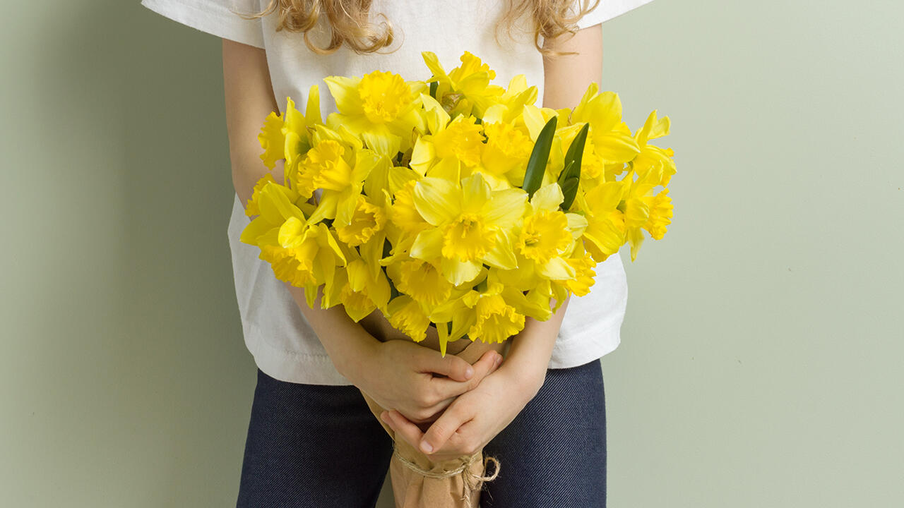 Ein Strauß Narzissen ist ein schönes Geschenk, aber an Schnittblumen hat man nicht so lange Freude wie an Narzissen samt Blumenzwiebeln.