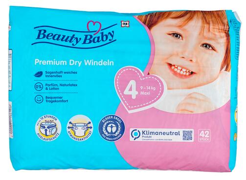 Beauty Baby Premium Dry Windeln, Größe 4, Maxi, 9-14 kg