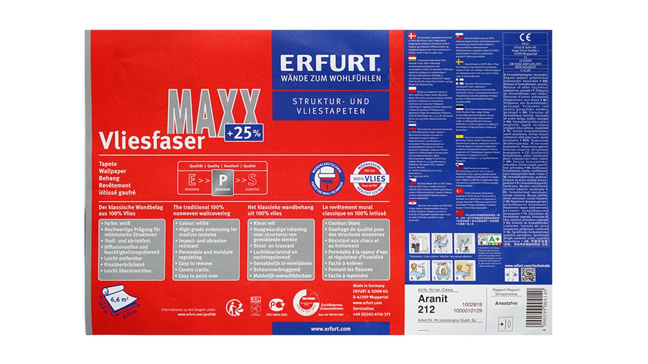 Das Produkt Erfurt Vliesfaser Maxx Premium, Aranit 212 bewerten wir nun mit "gut", da es jetzt eine geringere Menge an Dibutylzinn enthält. Das ist eine giftige, in der Umwelt nur schwer abbaubare Verbindung.