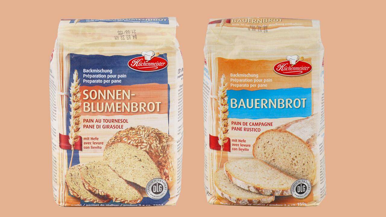 Die Sonnenblumenbrot- und die Bauernbrot-Backmischung von Küchenmeister landen in unserem Test auf den letzten Tabellenplätzen.