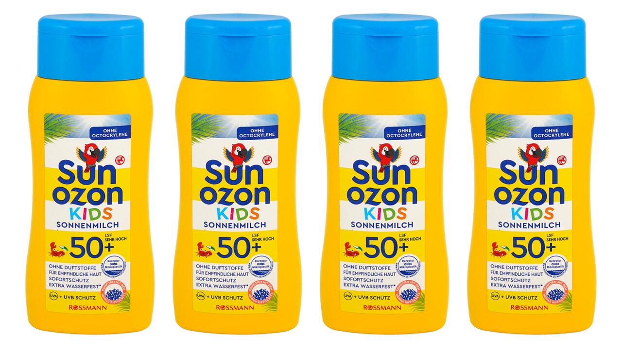 Sunozon Kids Sonnenmilch 50+ von Rossmann fällt im Test durch.