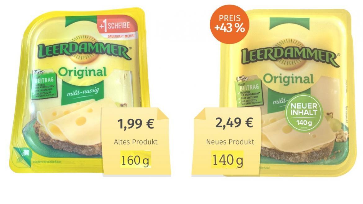 Auch die Käsescheiben von Leerdammer werden jetzt mit weniger Inhalt verkauft.