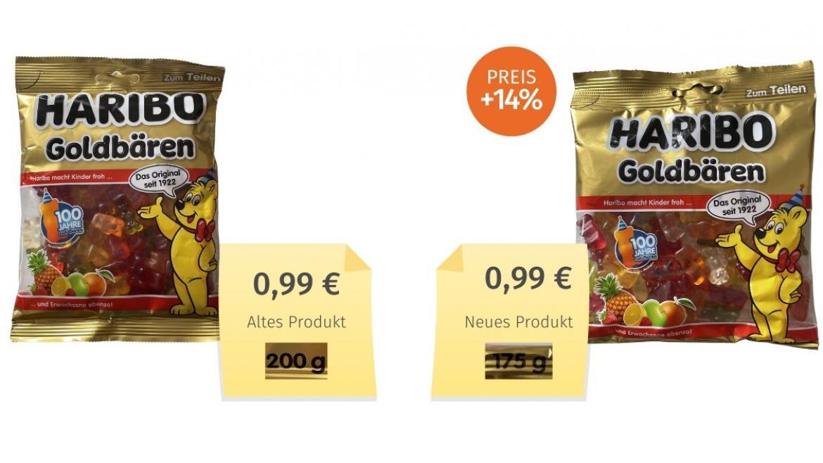Bei Haribo stecken bei gleichem Preis weniger Goldbären in der Tüte. Bei Haribo stecken bei gleichem Preis weniger Goldbären in der Tüte.