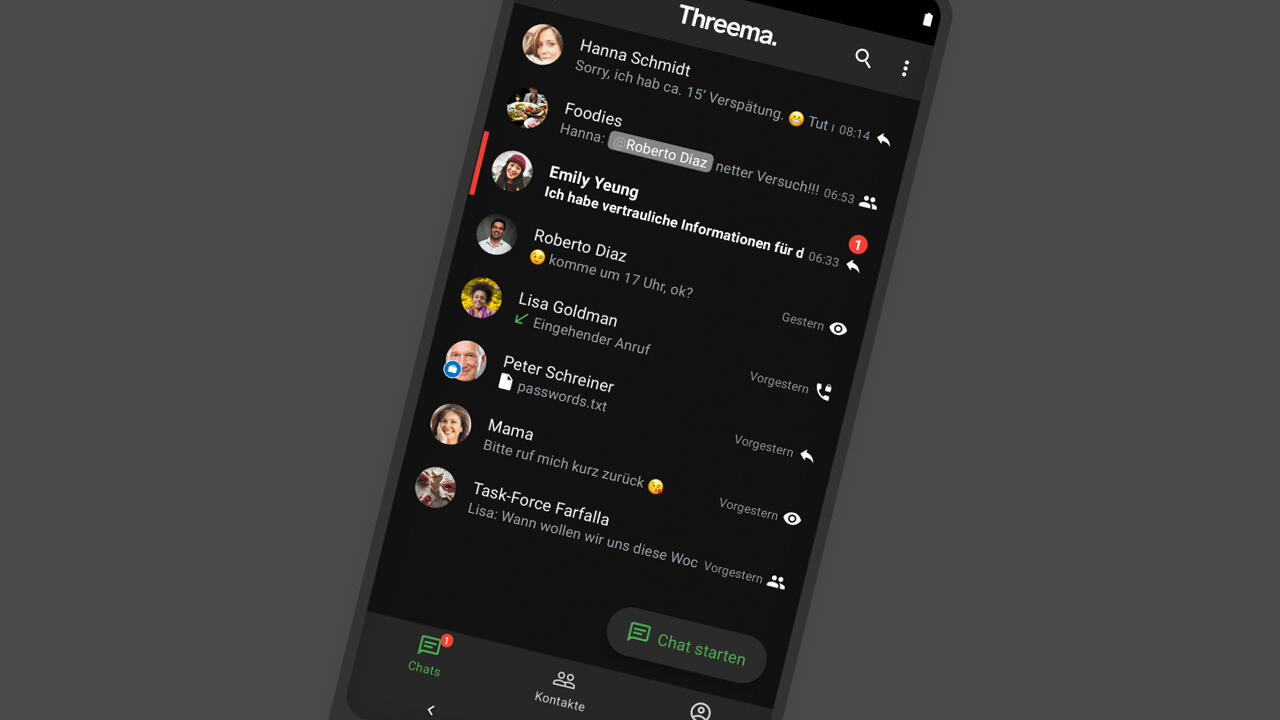 Verschlüsselung inklusive: Threema bietet Sicherheit durch Ende-zu-Ende-Verschlüsselung von Chats und auch Sonderfeatures wie Umfragen in Gruppenchats.
