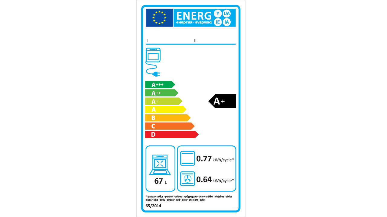 Energielabel für Backöfen. Hilft jedem, der wissen will, wie viel Strom der eigene Herd braucht, um einen Ziegelstein aufzuwärmen.