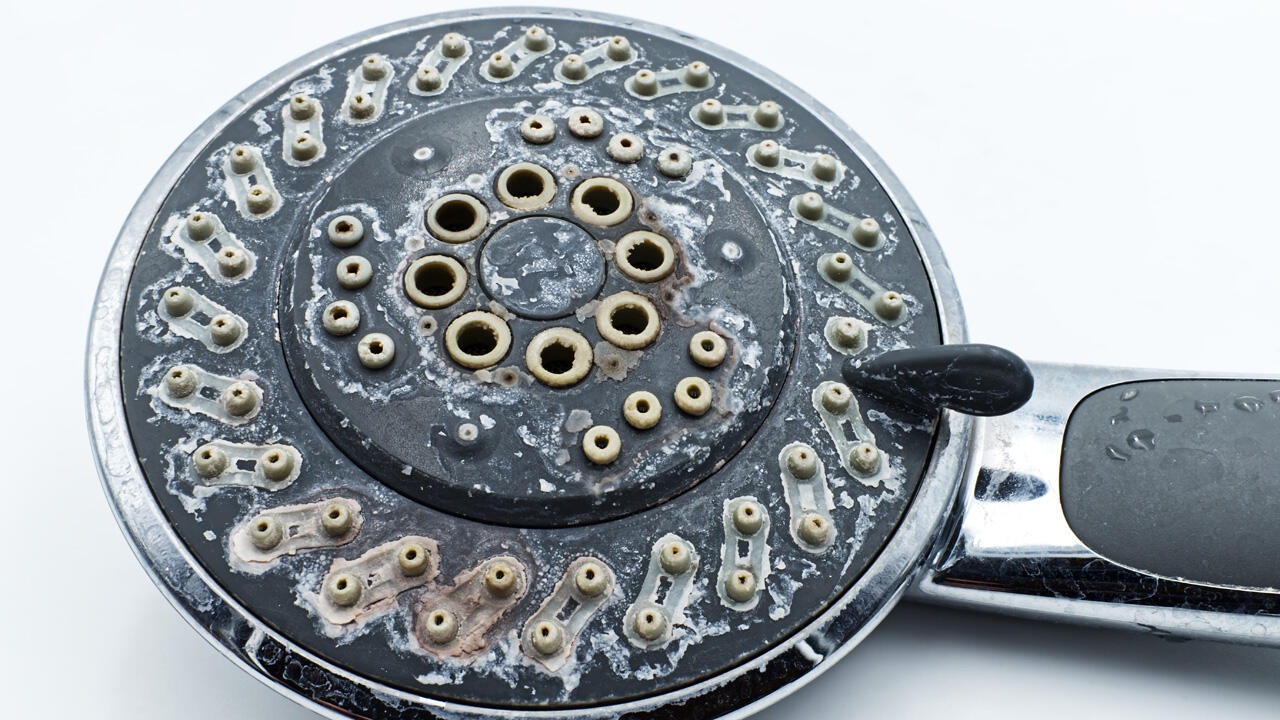 Bei hartem Wasser bilden sich schnell störende Verkalkungen am Duschkopf. Bei hartem Wasser bilden sich schnell störende Verkalkungen am Duschkopf.