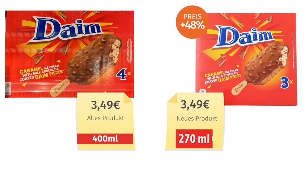 Daim Stieleis (Froneri als Lizenznehmer von Mondelez): Die knackige Kühlheit hat sich einer Schrumpfkur unterzogen. 