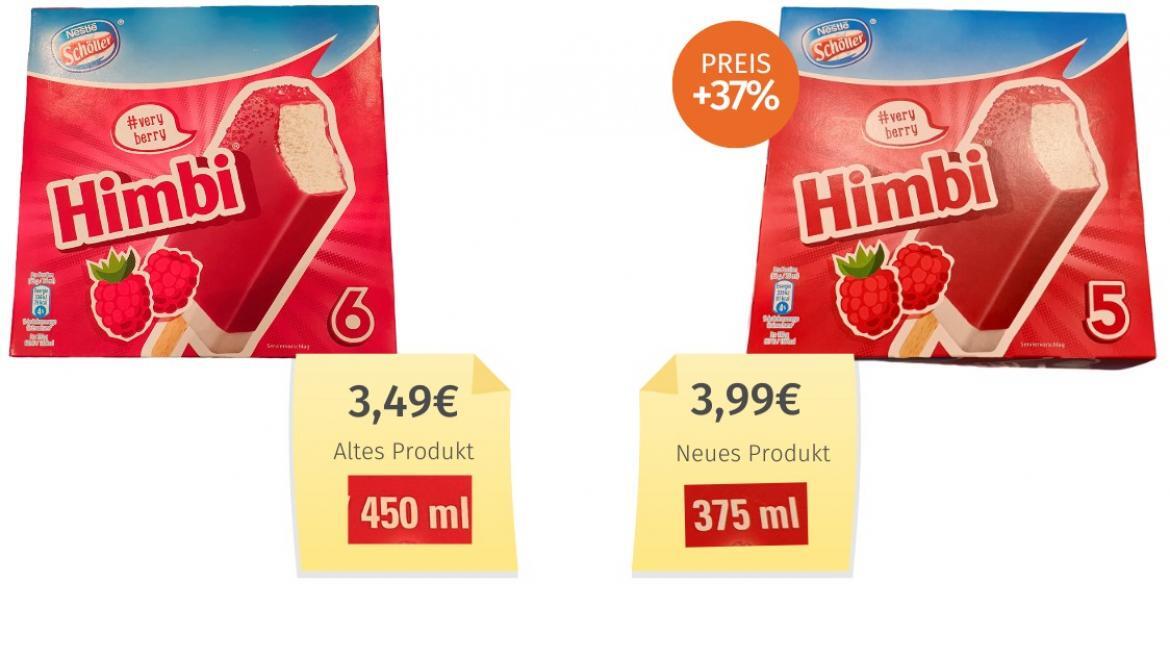 Himbi (Schöller/Nestlé): Ein Eis weniger – Preis dafür rauf. Macht 37 Prozent Preisaufschlag.