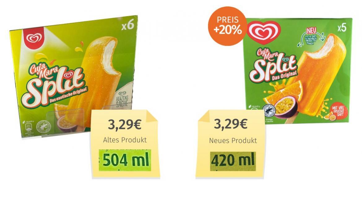 Cuja Mara Split (Langnese/Unilever): Die bekannte Eismarke zeigt ihren Kunden eine lange Nase – und splittet 20 Prozent des Gewinns zu ihren Gunsten.