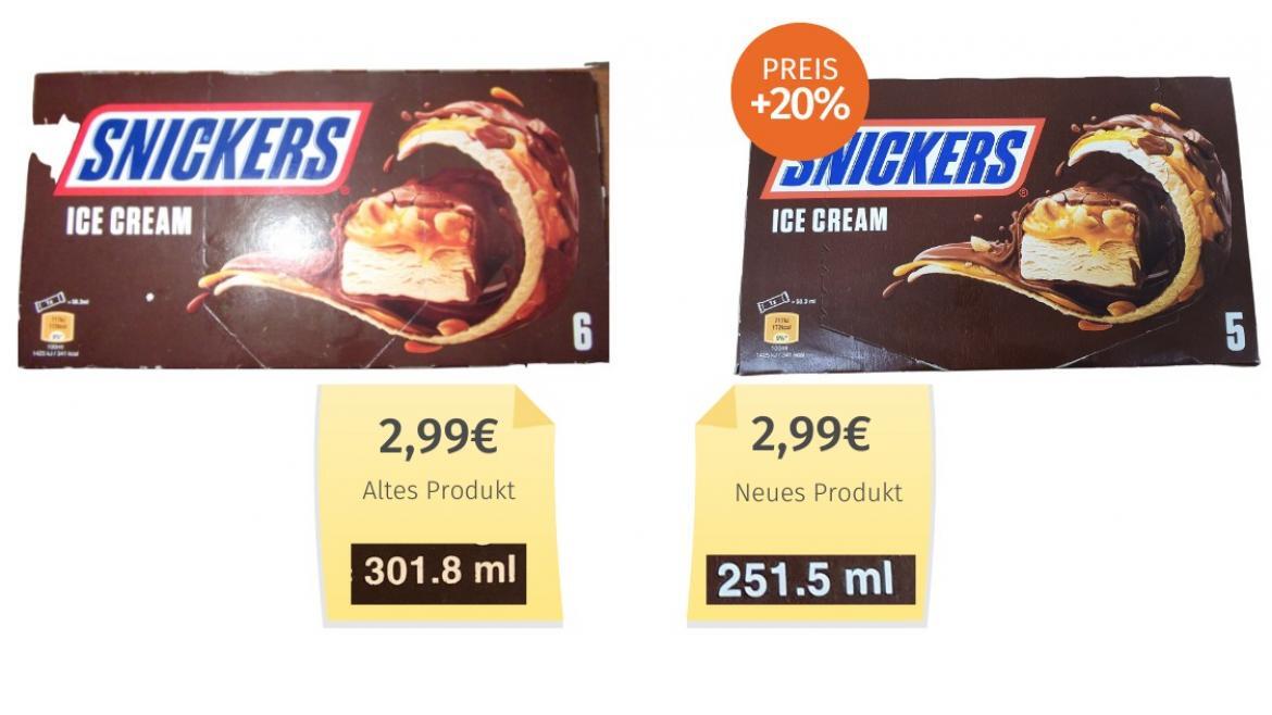 Snickers (Mars): Wenn die kleine Preiserhöhung kommt, steigen die Kosten fürs Snickers-Eis um 20 Prozent.