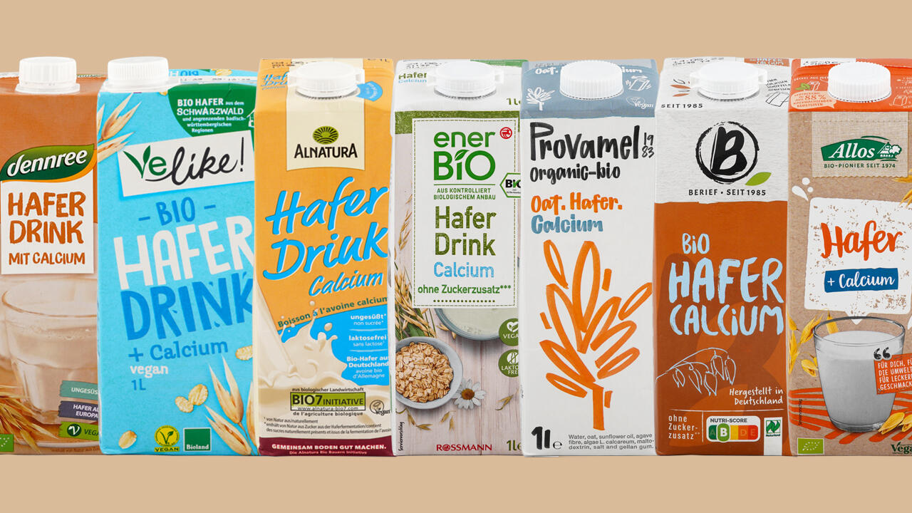 Die hier abgebildeten sieben Bio-Haferdrinks mit Calcium haben wir ebenfalls getestet, vergeben aber kein Gesamturteil. Die hier abgebildeten sieben Bio-Haferdrinks mit Calcium haben wir ebenfalls getestet, vergeben aber kein Gesamturteil.