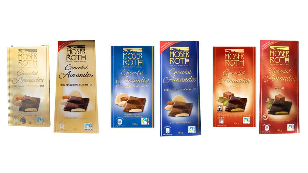 Aldi Nord: Die Schokolade von Moser Roth wird jetzt statt wie bisher mit 184 Gramm oder 168 jetzt mit 150 Gram angeboten.