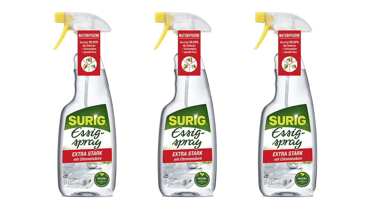 Das Surig Essigspray Extra-Stark gibt es etwa bei Aldi, Rossmann und Globus. Das Surig Essigspray Extra-Stark gibt es etwa bei Aldi, Rossmann und Globus.