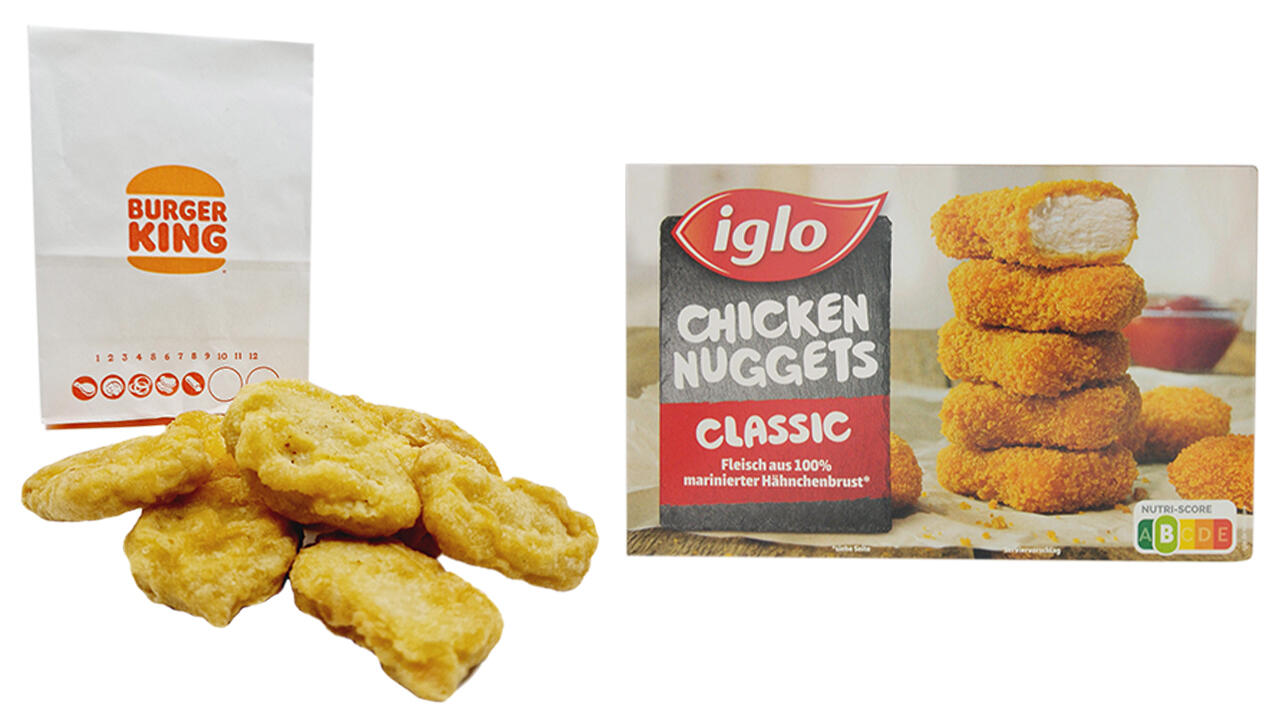 Auffällig: Die Chicken Nuggets von Burger King und Iglo sind mit "ungenügend" Testverlierer. 