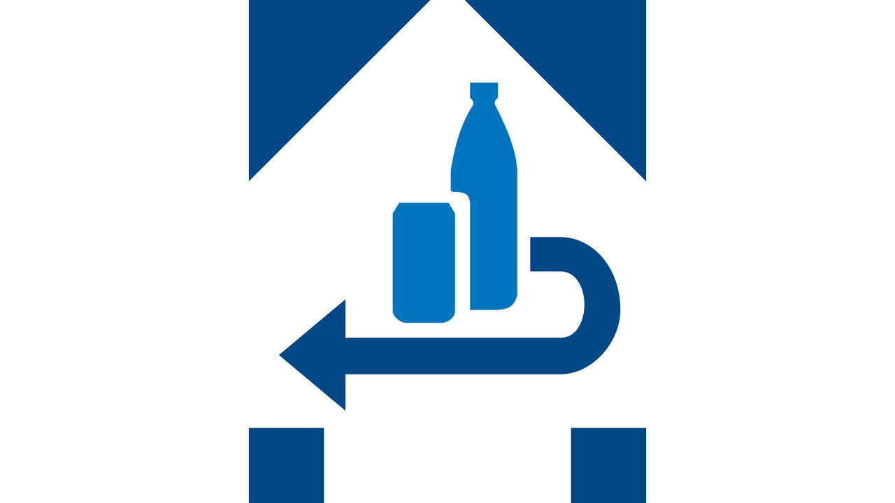 Einweg-Getränkeverpackungen erkennt man an dem DPG-Logo mit Flasche, Dose und Pfeil.