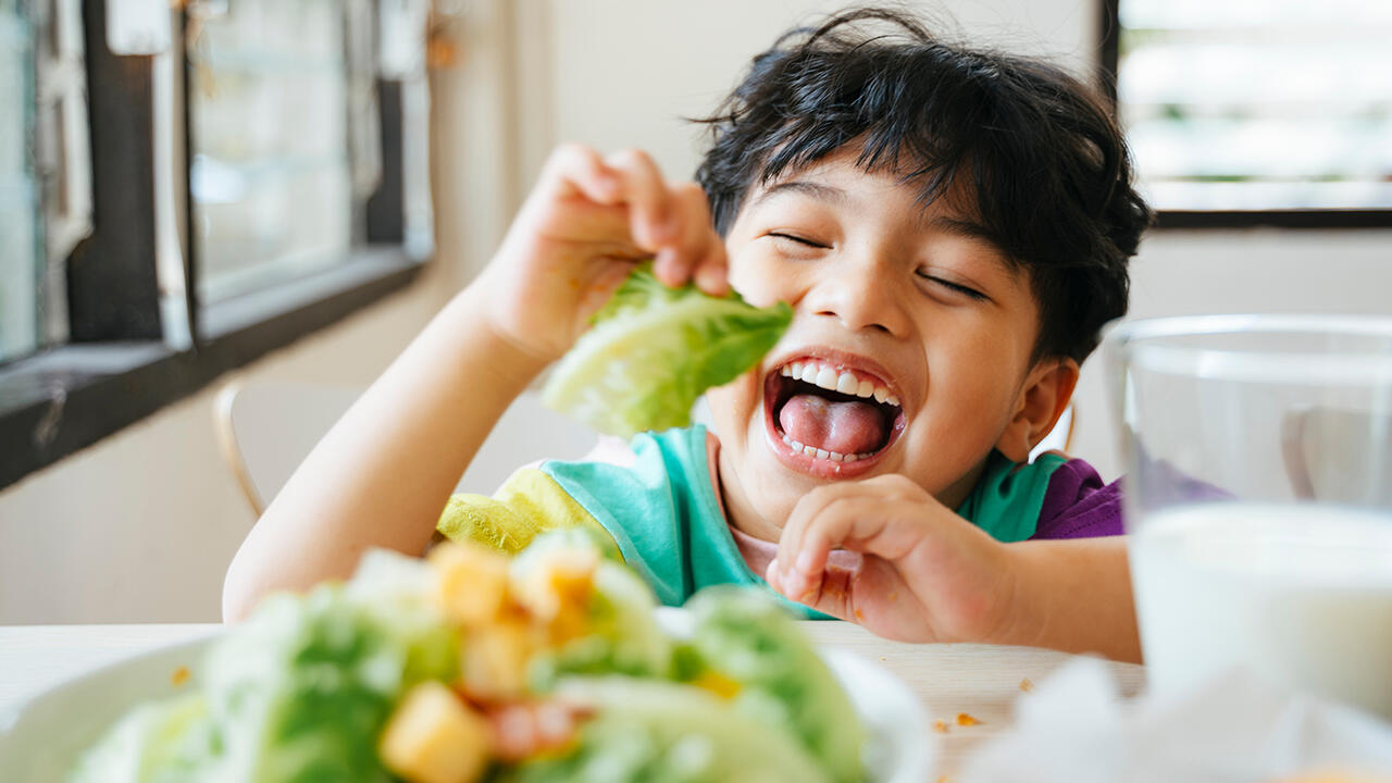 Um das Kind gesund zu ernähren, sollte viel Gemüse auf den Teller kommen.