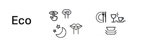 Spülmaschinen-Symbole: Eco, Nachtprogramm, Standard-Programm (von links nach rechts).