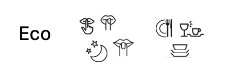 Spülmaschinen-Symbole: Eco, Nachtprogramm, Standard-Programm (von links nach rechts). Spülmaschinen-Symbole: Eco, Nachtprogramm, Standard-Programm (von links nach rechts).