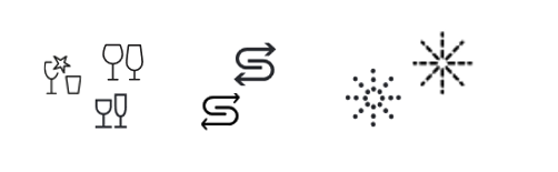 Spülmaschinen-Symbole: Schon-Programm, Salz, Klarspüler (von links nach rechts).