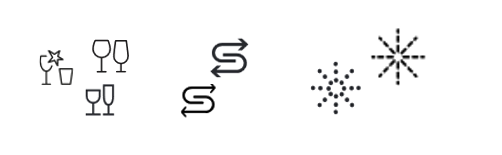 Spülmaschinen-Symbole: Schon-Programm, Salz, Klarspüler (von links nach rechts). Spülmaschinen-Symbole: Schon-Programm, Salz, Klarspüler (von links nach rechts).