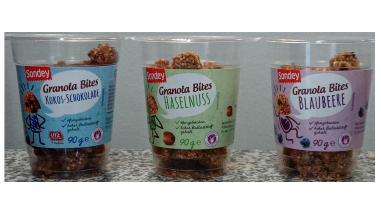 Sondey Granola Bites in drei verschiedenen Geschmacksrichtungen werden bei Lidl zurückgerufen.