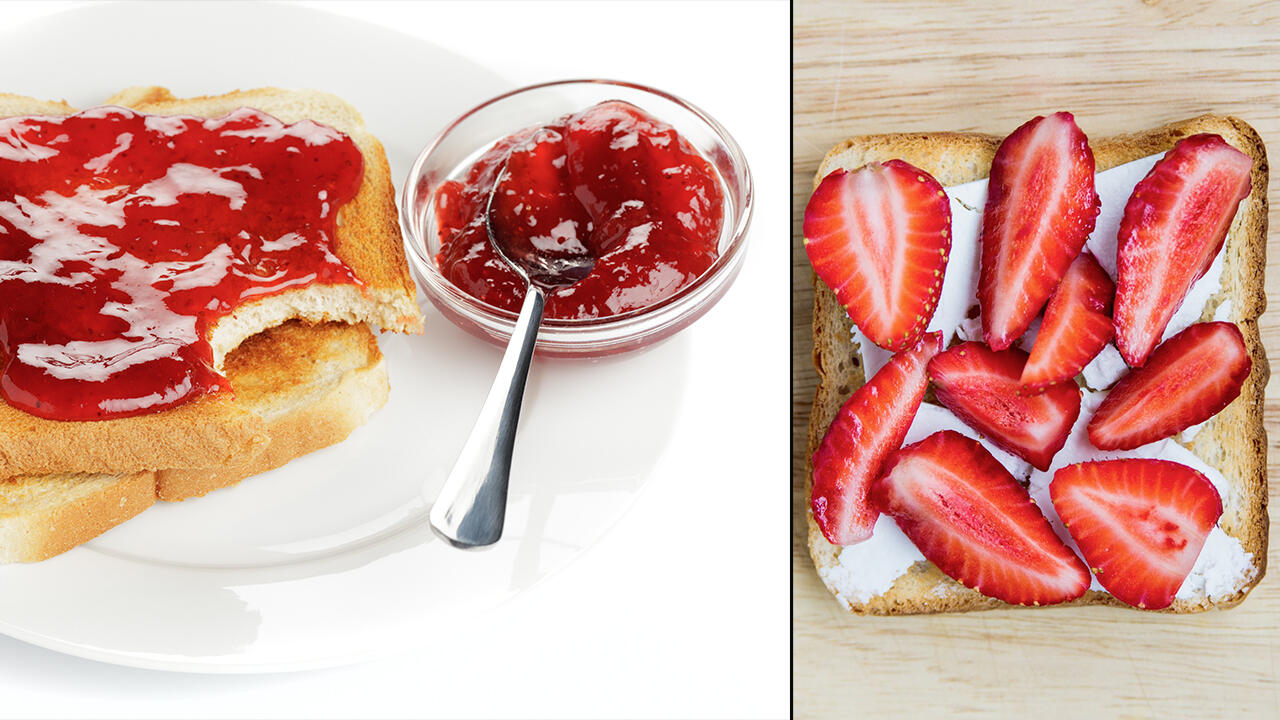 Wenn Sie frische Erdbeeren im Haus haben, sind diese eine leckere Alternative zur Marmelade. Wenn Sie frische Erdbeeren im Haus haben, sind diese eine leckere Alternative zur Marmelade.