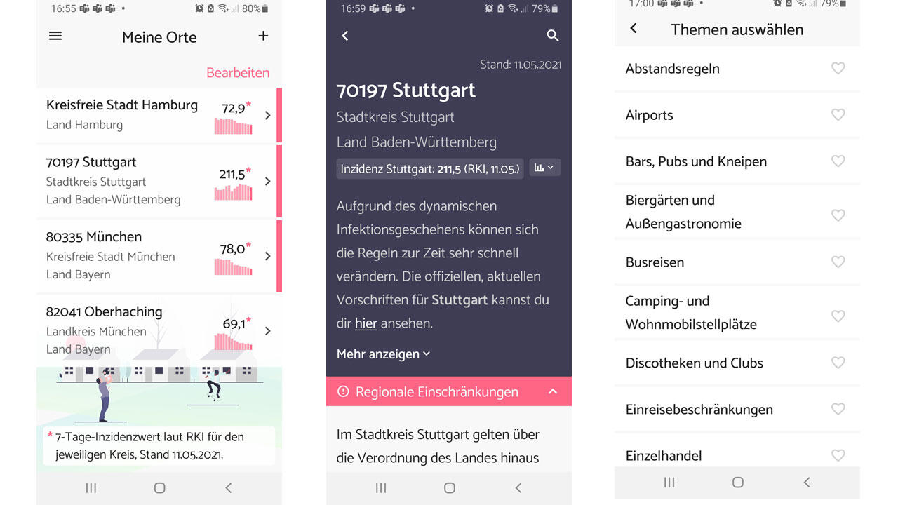 Corona-Regeln für alle Orte – auf dem Handy immer dabei.