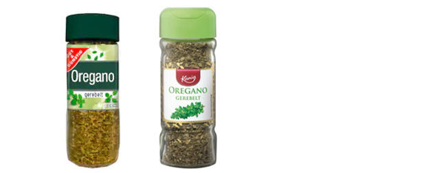 Zwei der zurückgerufenen Oregano-Produkte: Gut&Günstig Oregano (Edeka, Marktkauf) / Kania Oregano (Lidl)