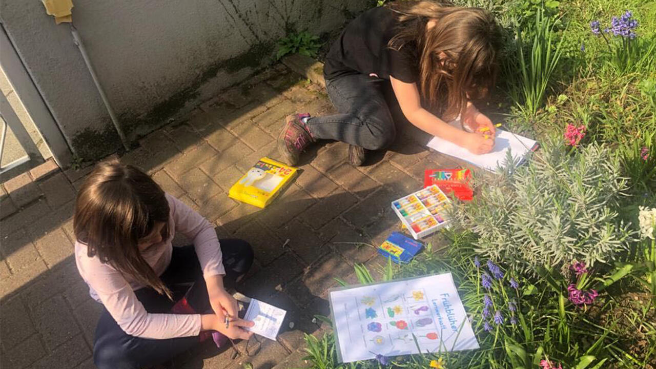 Blumen identifizieren und aufschreiben: Homeschooling an der frischen Luft. 