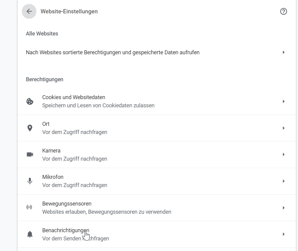 Push-Nachrichten deaktivieren Sie in Google Chrome über die Benachrichtigungen in den Website-Einstellungen.