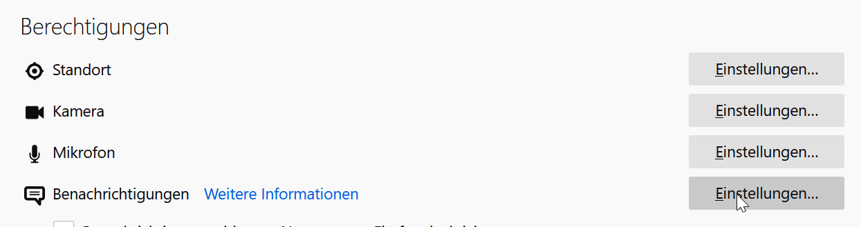 Im Firefox-Browser deaktivieren Sie Push-Nachrichten über die Benachrichtigungen im Menüpunkt Datenschutz & Sicherheit. Im Firefox-Browser deaktivieren Sie Push-Nachrichten über die Benachrichtigungen im Menüpunkt Datenschutz & Sicherheit.