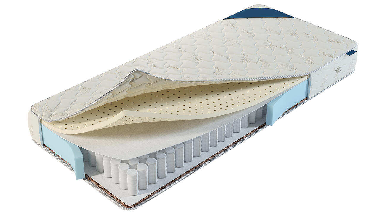 Moderne Matratzen sind in mehreren Lagen aufgebaut, hier eine Taschenfederkernmatratze. Moderne Matratzen sind in mehreren Lagen aufgebaut, hier eine Taschenfederkernmatratze.
