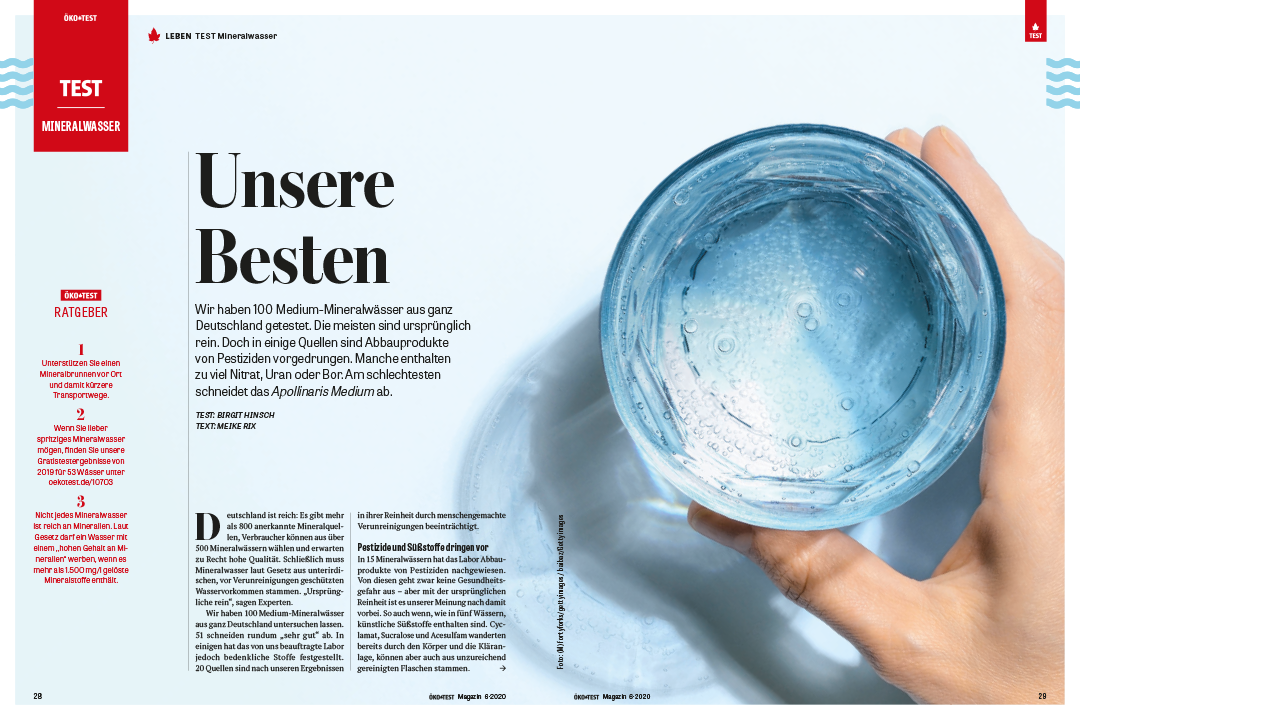 Titelthema "Wasser" in ÖKO-TEST 6/2020: So finden Sie das beste Wasser in Ihrer Region!