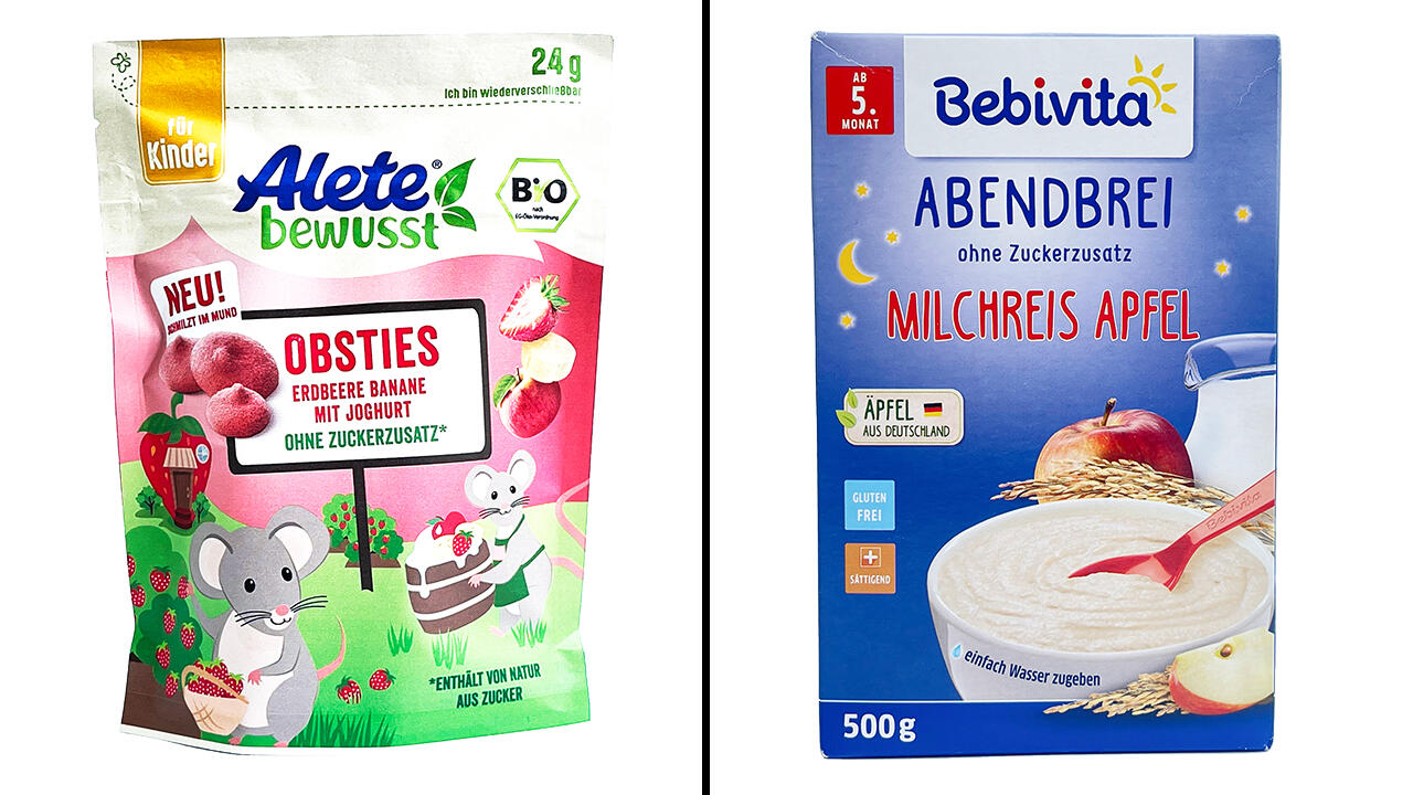 Weitere Zuckerfallen: Die Alete-Früchtedrops und der Milchreis von Bebivita.