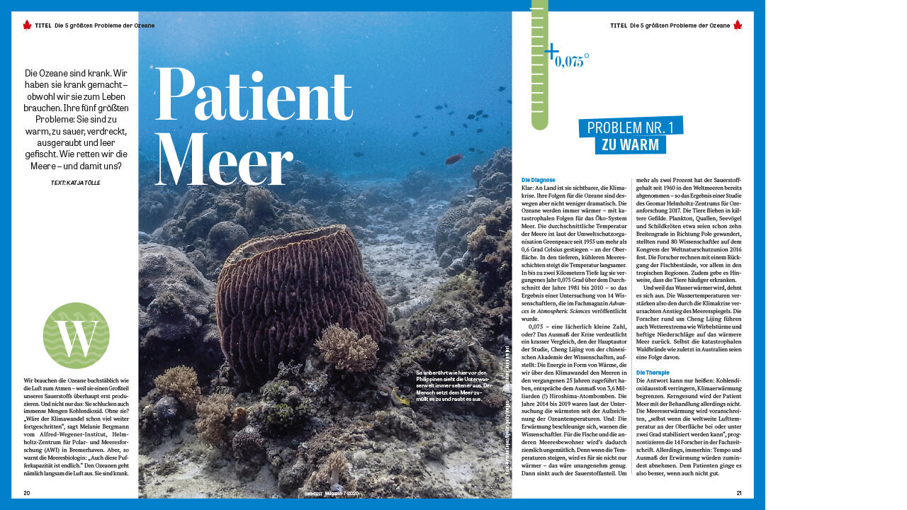 Titelthema: Patient Meer - so kann jeder von uns den Ozeanen helfen. Titelthema: Patient Meer - so kann jeder von uns den Ozeanen helfen.