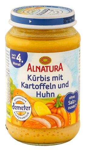 Alnatura Kürbis mit Kartoffeln und Huhn, Demeter