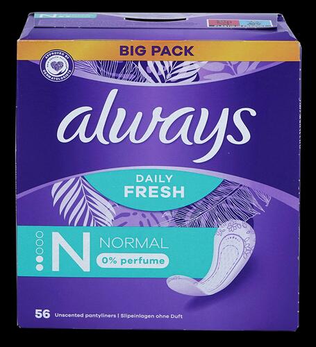Always Daily Fresh Slipeinlagen, Normal, ohne Duft, 56 Stück