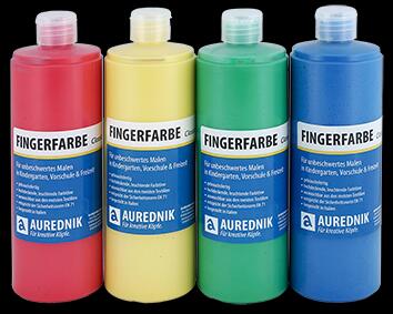 Aurednik Fingerfarbe Classic, 750 ml, 4 Einzelfarben, zitronengelb, rot, grün, blau