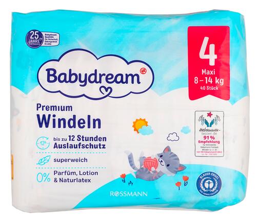 Babydream Premium Windeln, Größe 4, Maxi, 8-14 kg