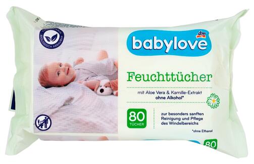 Babylove Feuchttücher mit Aloe Vera & Kamille-Extrakt, 4er Pack