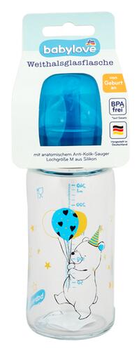 Babylove Weithalsglasflasche von Geburt an M, 240 ml