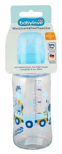 Babylove Weithalsglasflasche von Geburt an M, 240 ml