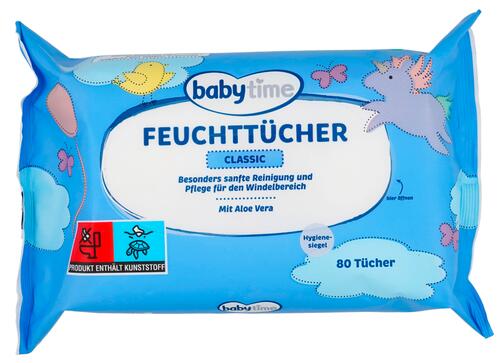 Babytime Feuchttücher Classic mit Aloe Vera, 2er Pack