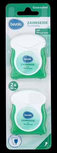 Bevola Zahnseide fluoridhaltig mit Minzaroma, gewachst, 2 x 80 m 