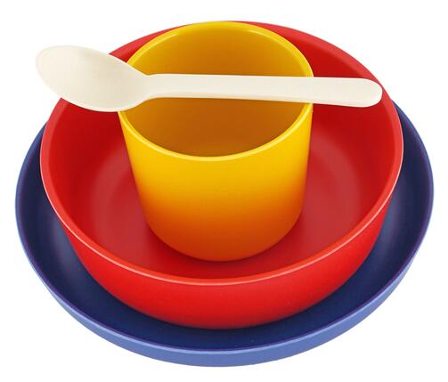 Biobu Bambino Kindergeschirr-Set, Lemon/Tomato/Royal Blue