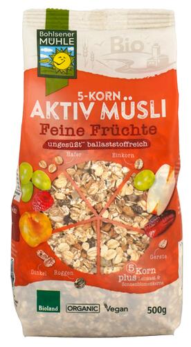 Bohlsener Mühle 5-Korn Aktiv Müsli Feine Früchte, Bioland