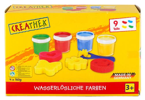 Creathek Wasserlösliche Farben mit Malschwämmchen, 4er Pack