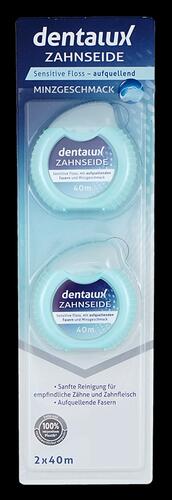 Dentalux Zahnseide Sensitive Floss, mit aufquellenden Fasern und Minzgeschmack, 2 x 40 m