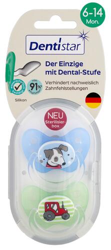 Dentistar Schnuller mit Dental-Stufe 6-14 M, Hund+Trecker