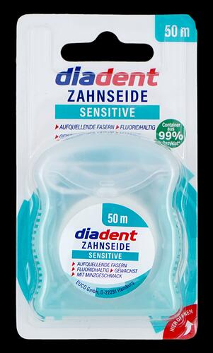 Diadent Zahnseide Sensitive, aufquellende Fasern, fluroridhaltig, gewachst, Minzgeschmack